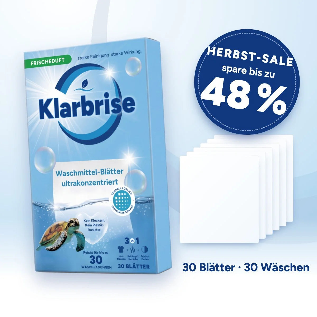 Klarbrise Waschmittel-Blätter: Packung mit 30 Blättern, Herbst-Sale – spare bis zu 48 %