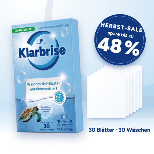 Klarbrise Waschmittel-Blätter: Packung mit 30 Blättern, Herbst-Sale – spare bis zu 48 %