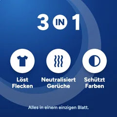 3 in 1: löst Flecken, neutralisiert Gerüche, schützt Farben